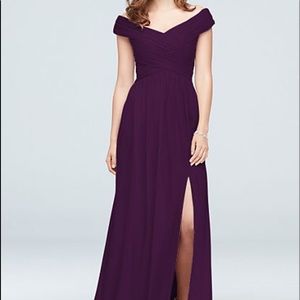 Crisscross Off-the-Shoulder Mesh Bridesmaid Dress